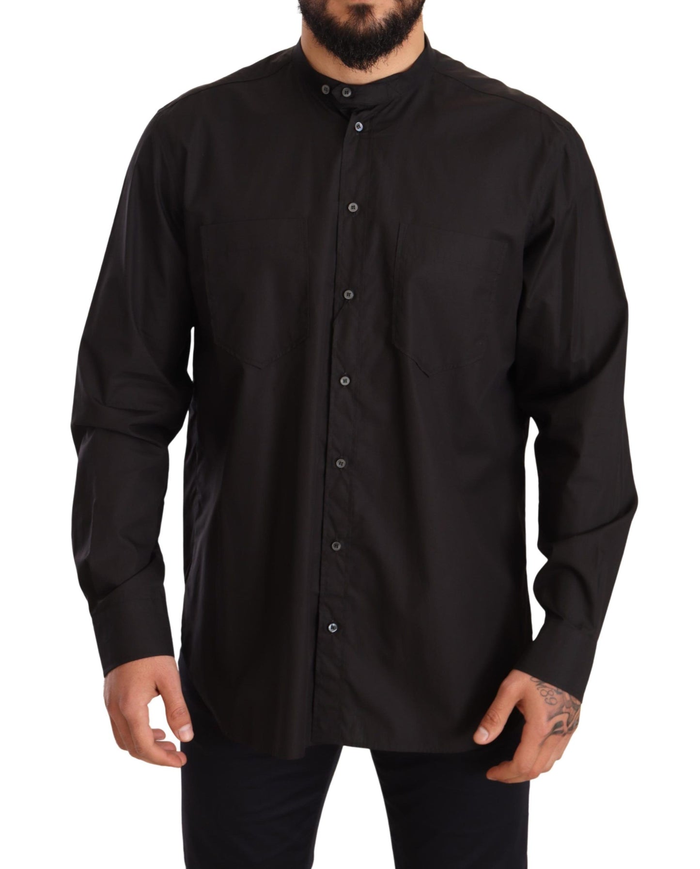 Dolce & Gabbana Camisa Hombre Elegante Negra 100% Algodón