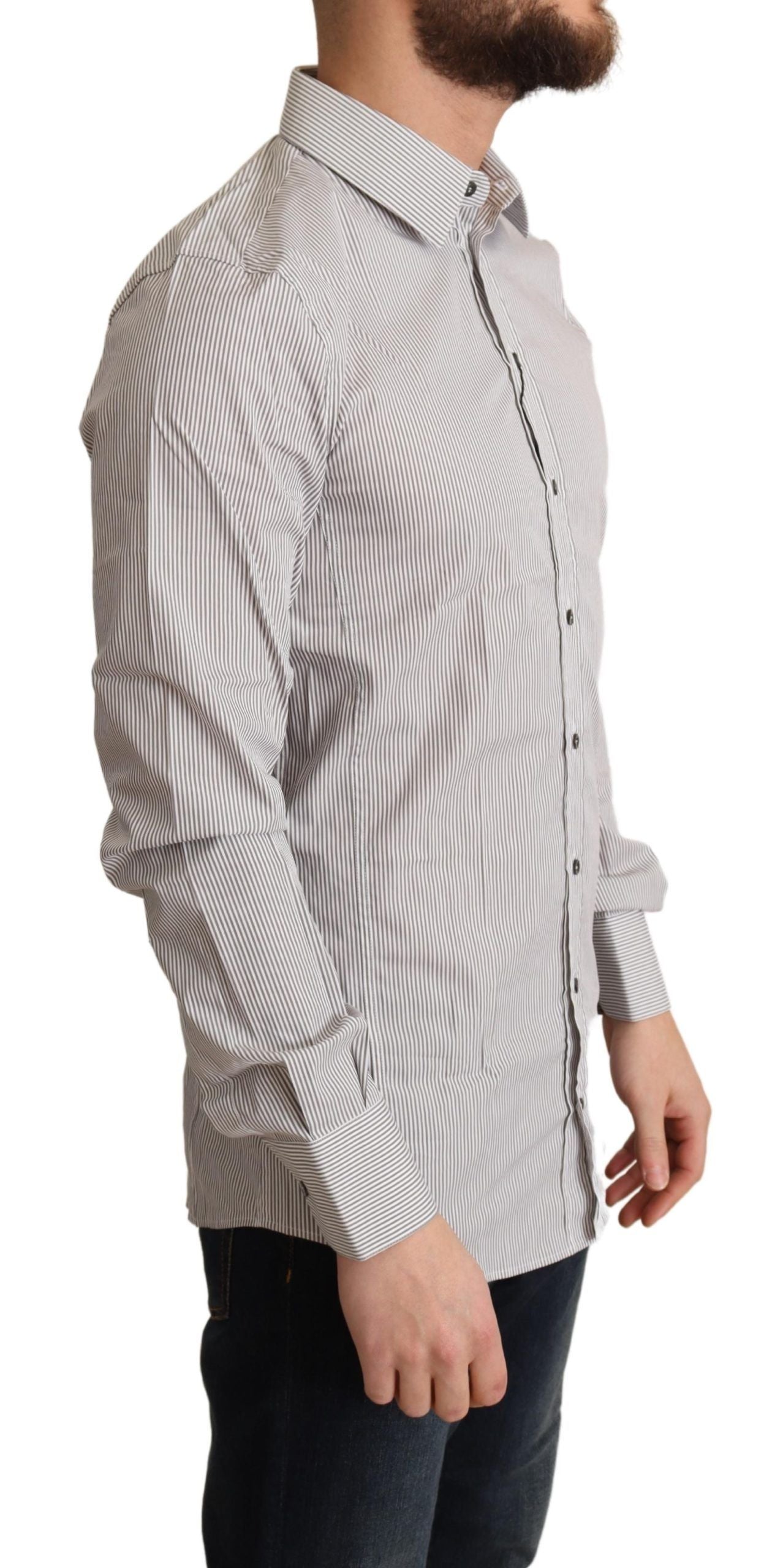 Dolce & Gabbana Camisa de vestir elegante de corte slim a rayas grises