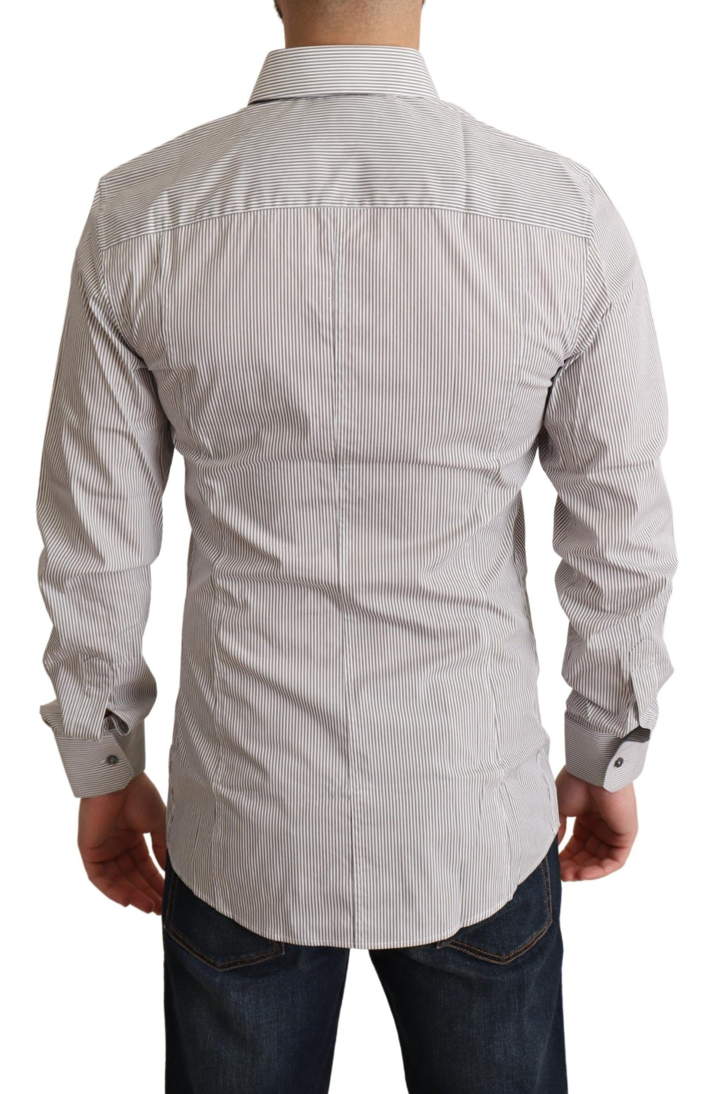 Dolce & Gabbana Camisa de vestir elegante de corte slim a rayas grises