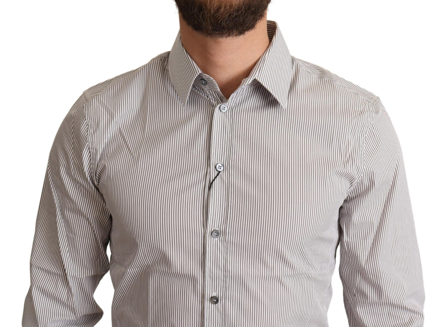 Dolce & Gabbana Camisa de vestir elegante de corte slim a rayas grises