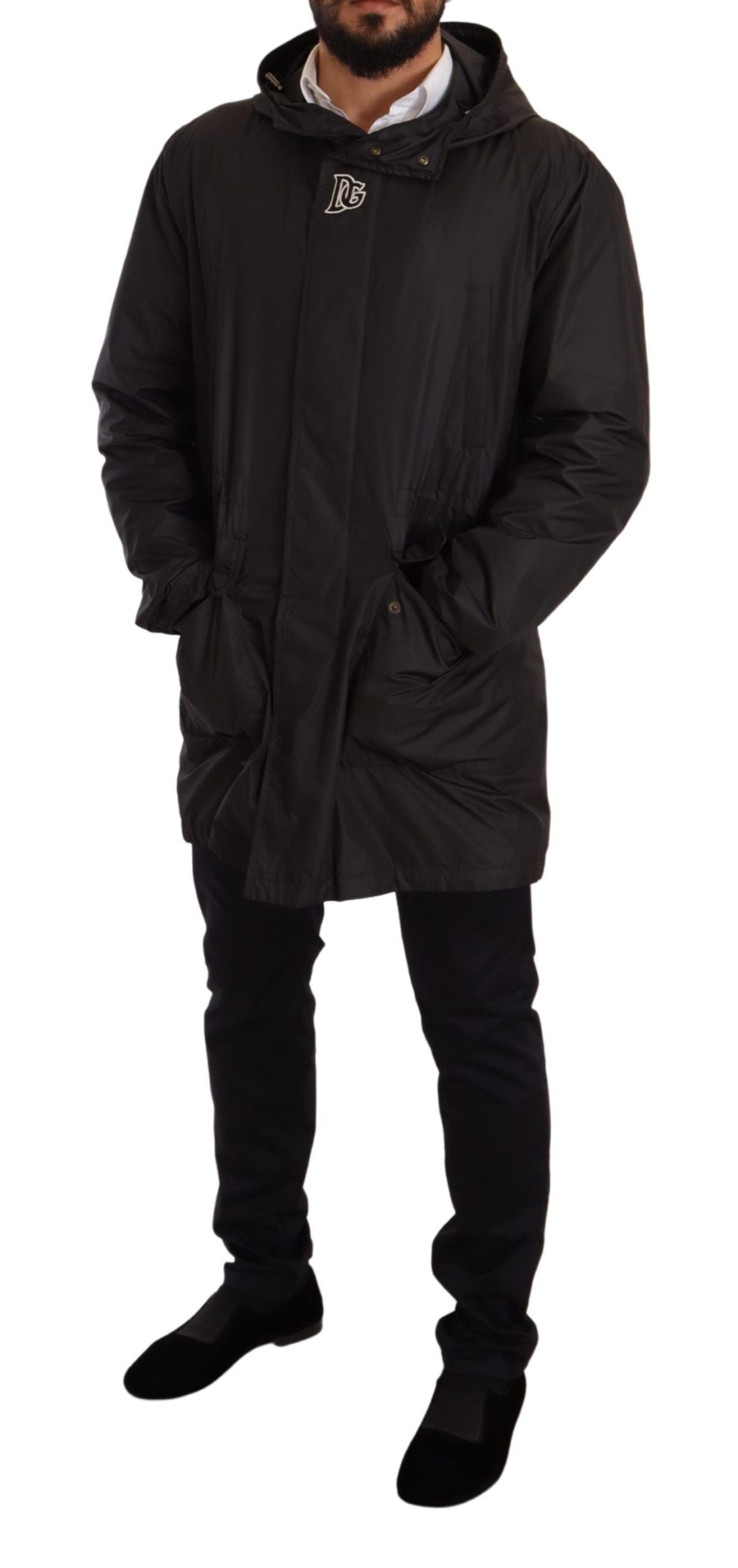 Dolce & Gabbana Elegante chaqueta negra con capucha