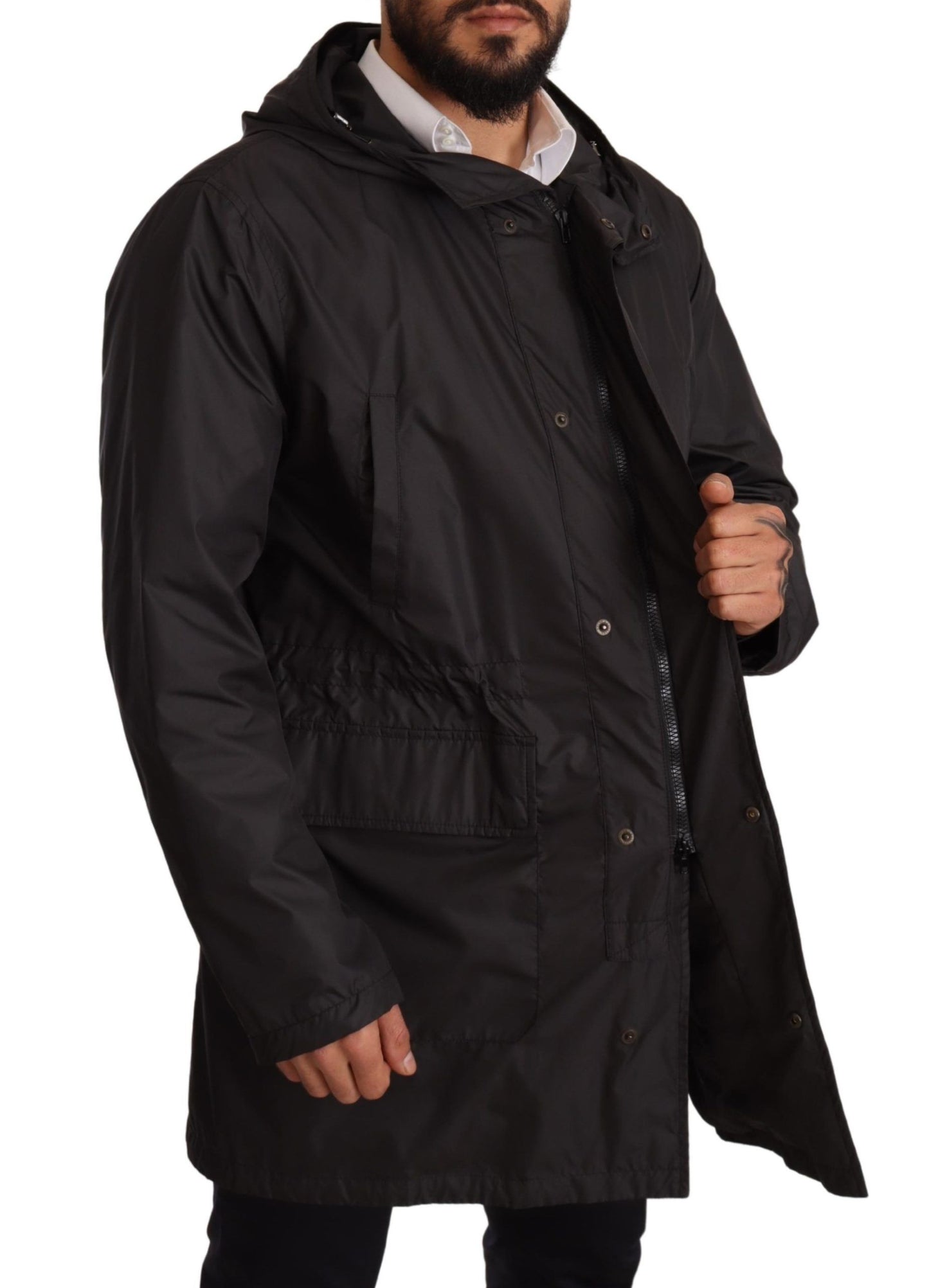Dolce & Gabbana Elegante chaqueta negra con capucha