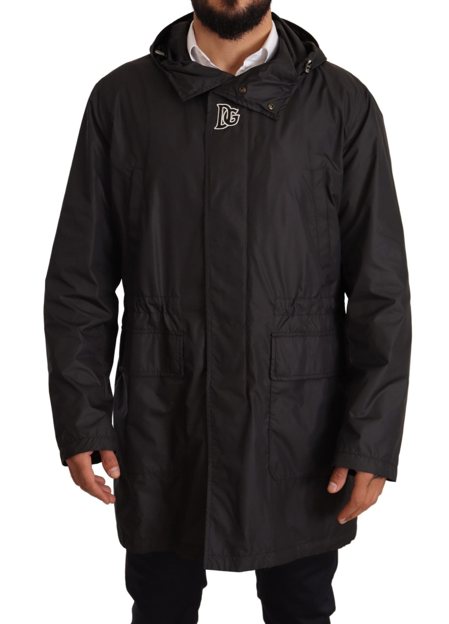 Dolce & Gabbana Elegante chaqueta negra con capucha