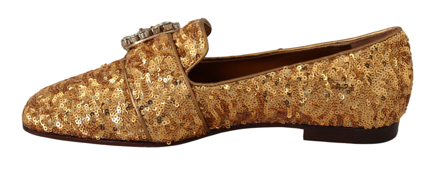 Dolce & Gabbana Elegantes zapatos planos de cristal con lentejuelas doradas