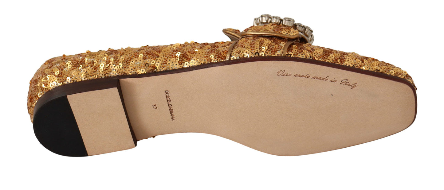 Dolce & Gabbana Elegantes zapatos planos de cristal con lentejuelas doradas