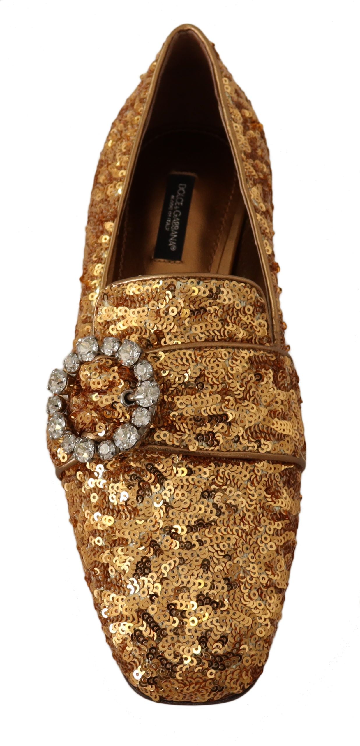 Dolce & Gabbana Elegantes zapatos planos de cristal con lentejuelas doradas