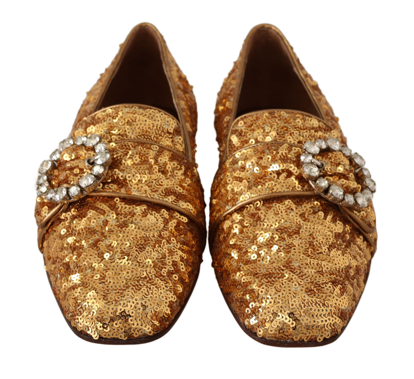 Dolce & Gabbana Elegantes zapatos planos de cristal con lentejuelas doradas
