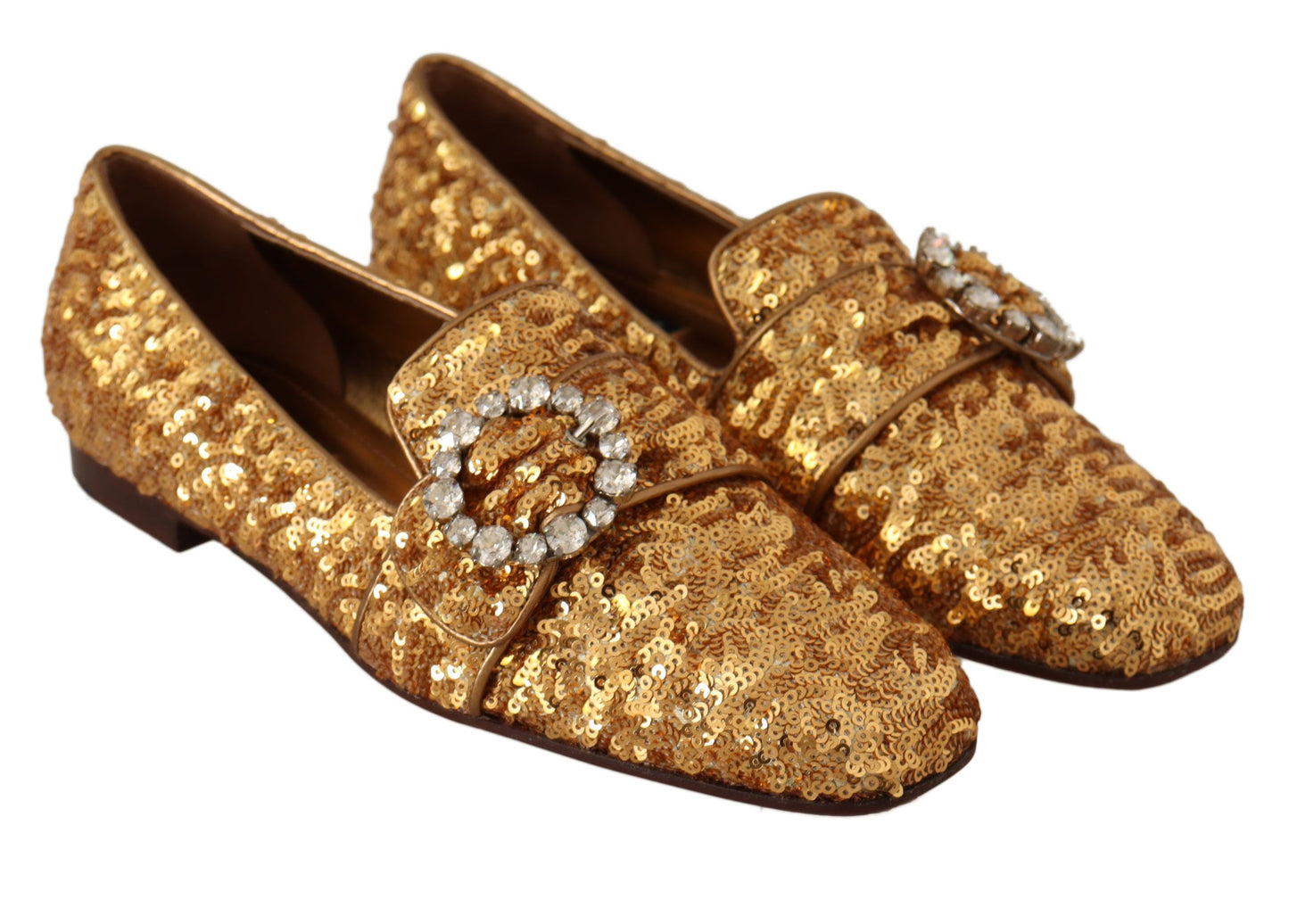 Dolce & Gabbana Elegantes zapatos planos de cristal con lentejuelas doradas