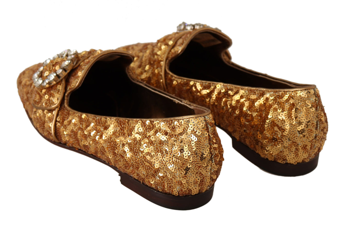 Dolce & Gabbana Elegantes zapatos planos de cristal con lentejuelas doradas