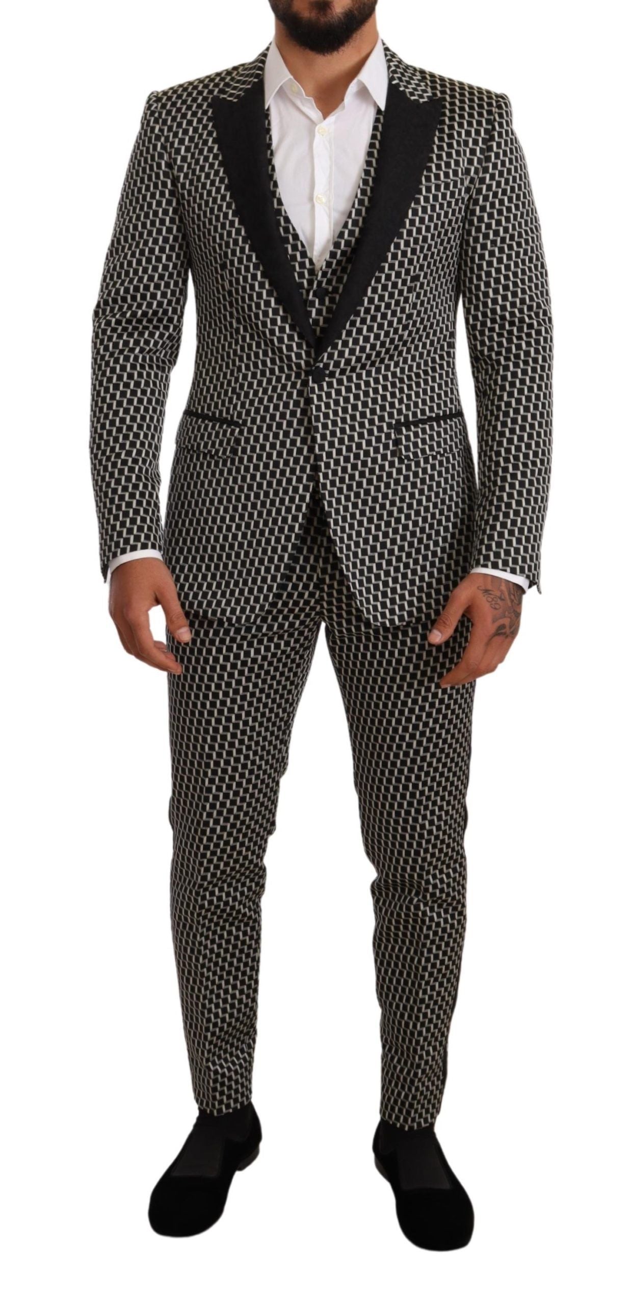 Dolce & Gabbana Elegante traje de tres piezas a cuadros negros Martini