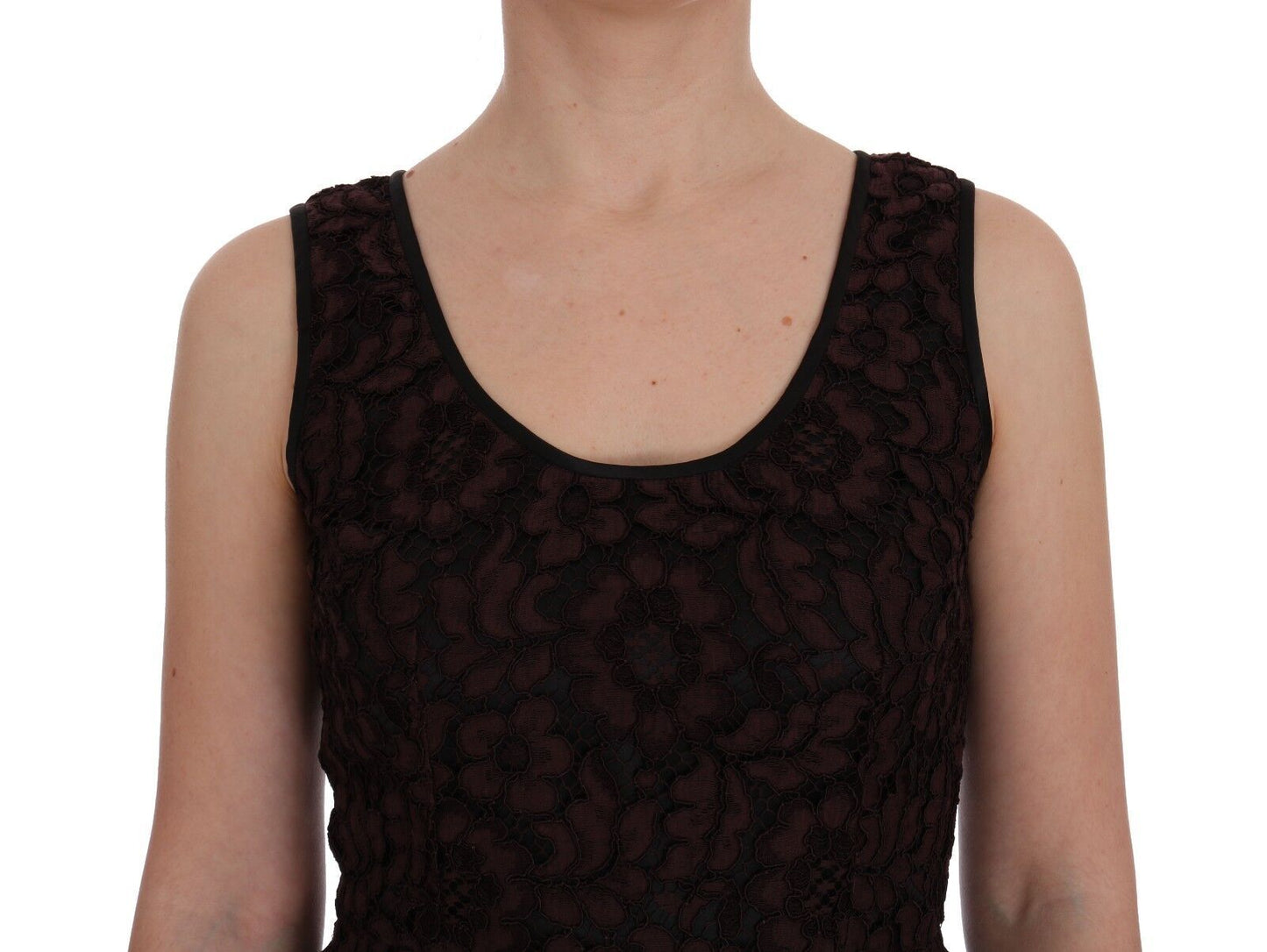 Dolce & Gabbana Vestido tubo Ricamo de encaje floral burdeos