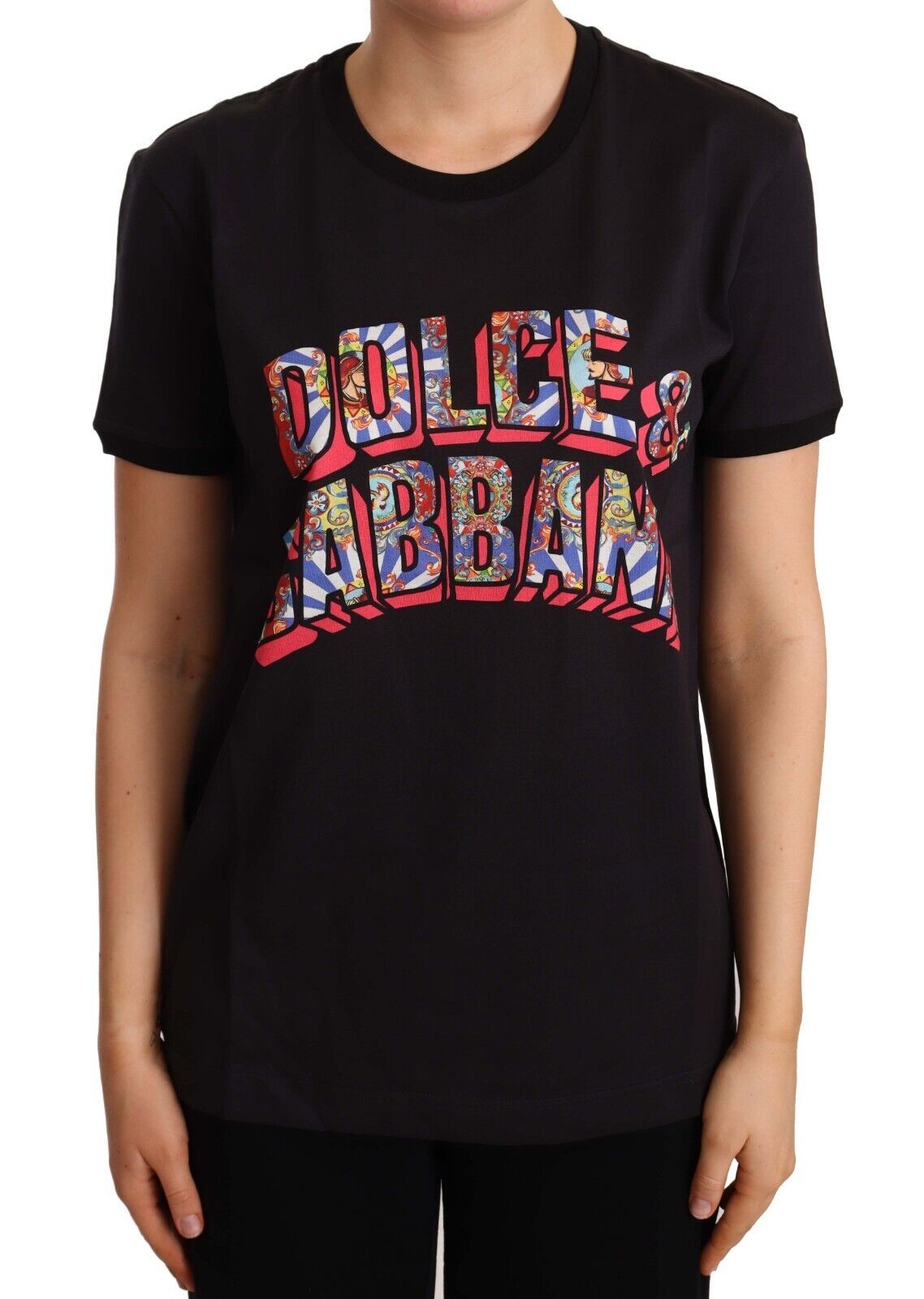 Dolce & Gabbana Elegante camiseta negra con logo de algodón