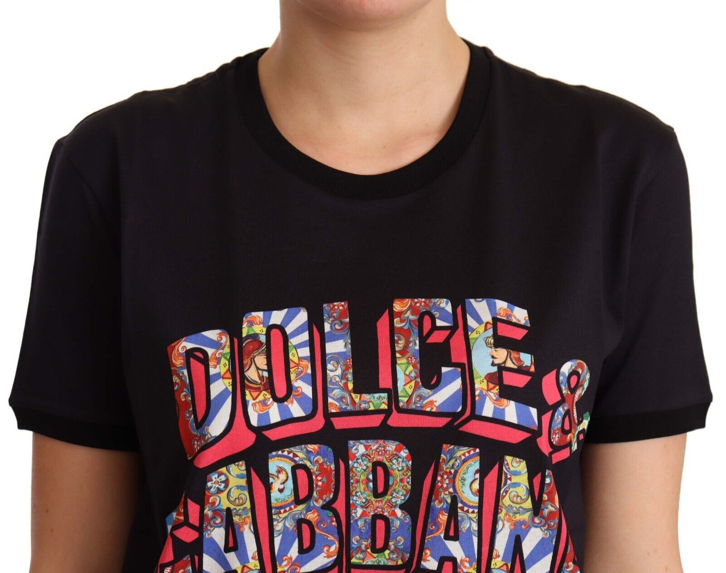 Dolce & Gabbana Elegante camiseta negra con logo de algodón
