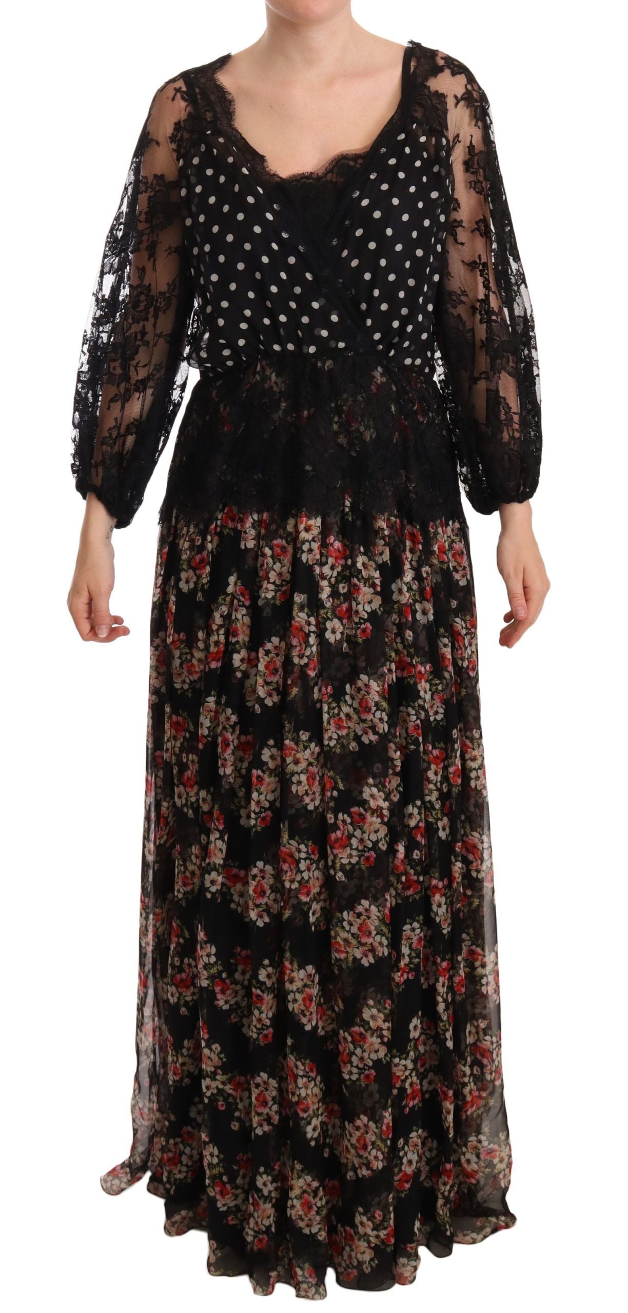 Dolce & Gabbana Elegante vestido largo floral de encaje con lunares