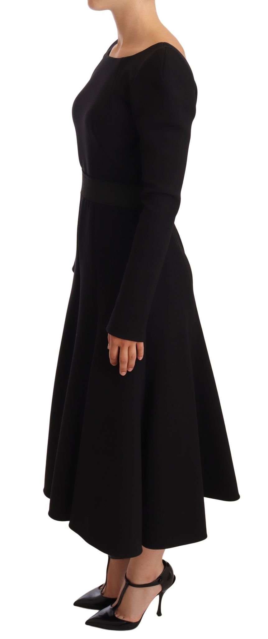 Dolce & Gabbana Elegante vestido negro elástico a media pantorrilla
