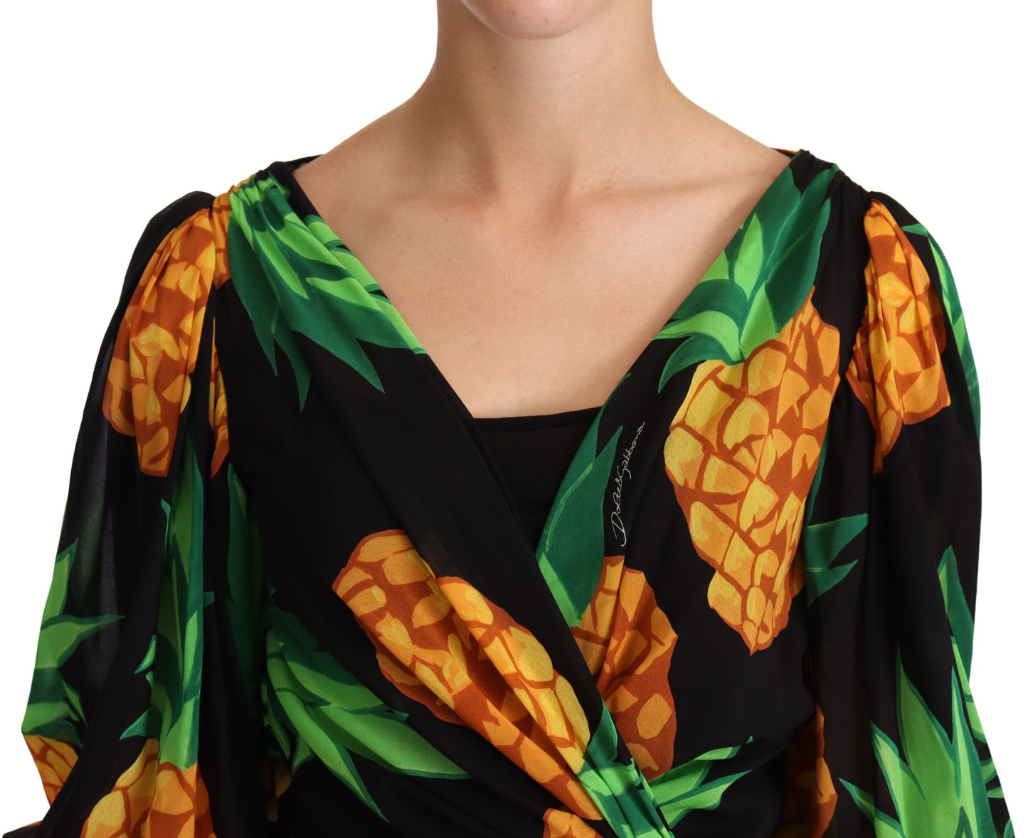 Dolce & Gabbana Vestido cruzado drapeado con piña vibrante