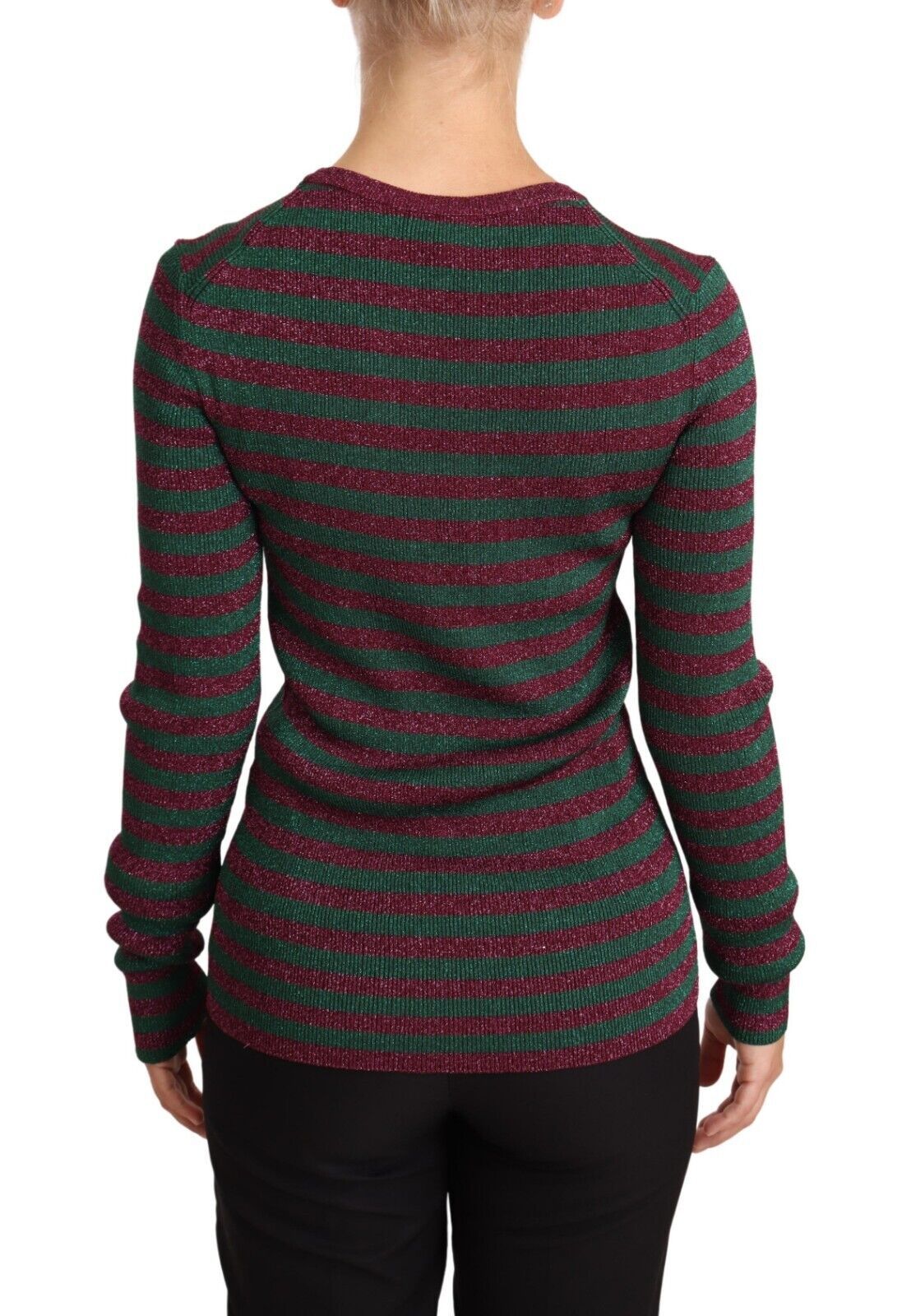 Dolce & Gabbana Elegante suéter con cuello redondo a rayas granate y verde