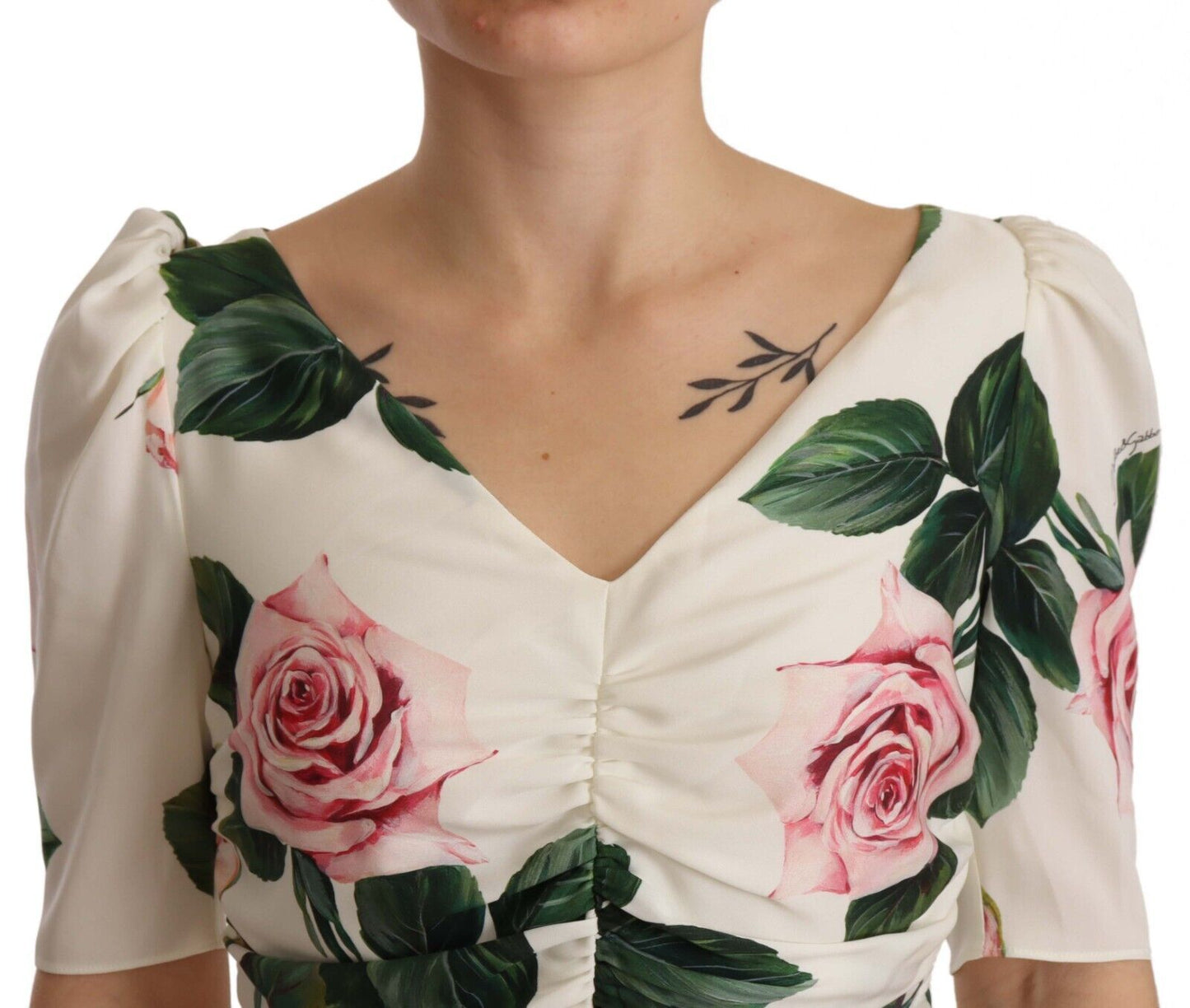 Dolce & Gabbana Elegante vestido tubo floral blanco