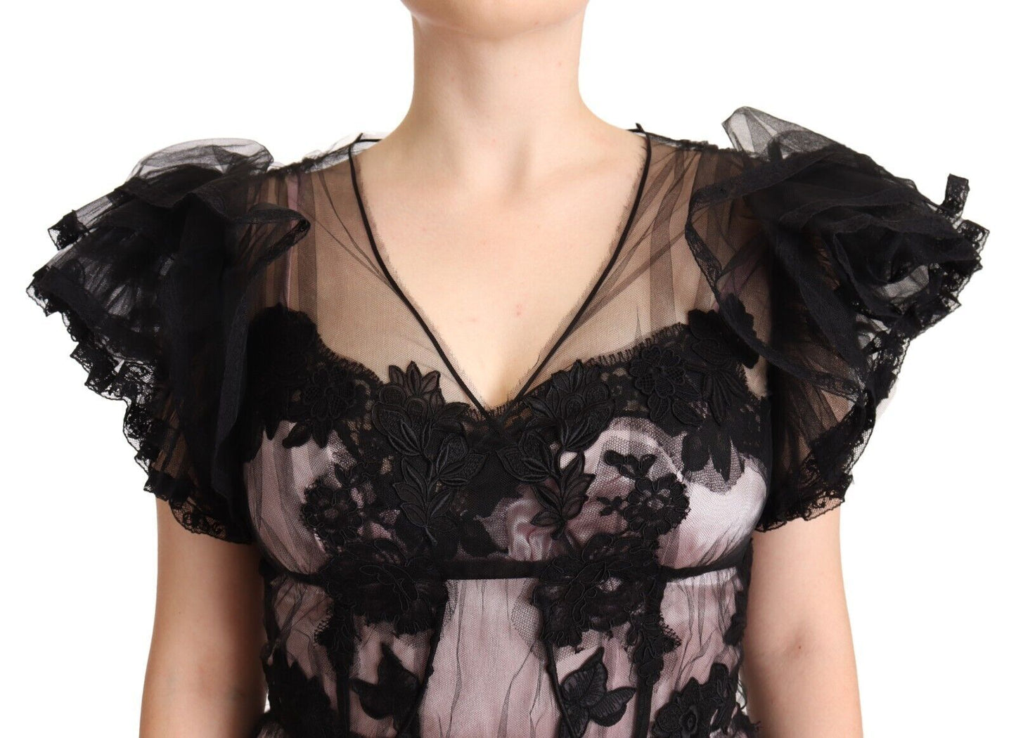 Dolce & Gabbana Vestido midi elegante de encaje floral negro