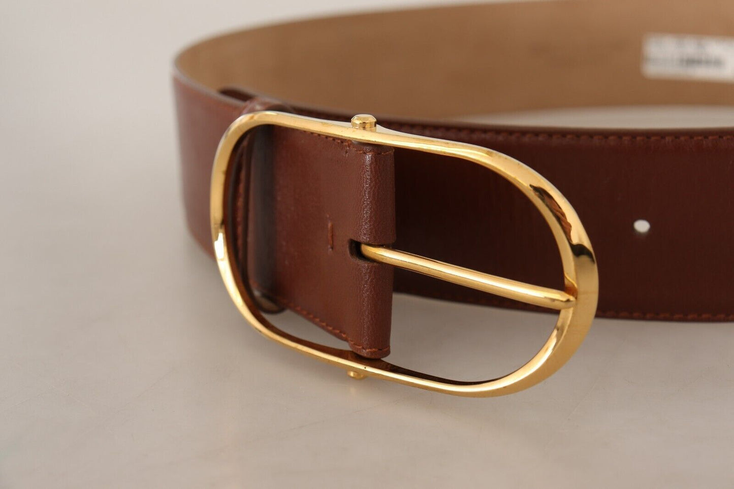 Dolce & Gabbana Elegante Cinturón de Piel Marrón con Hebilla Dorada