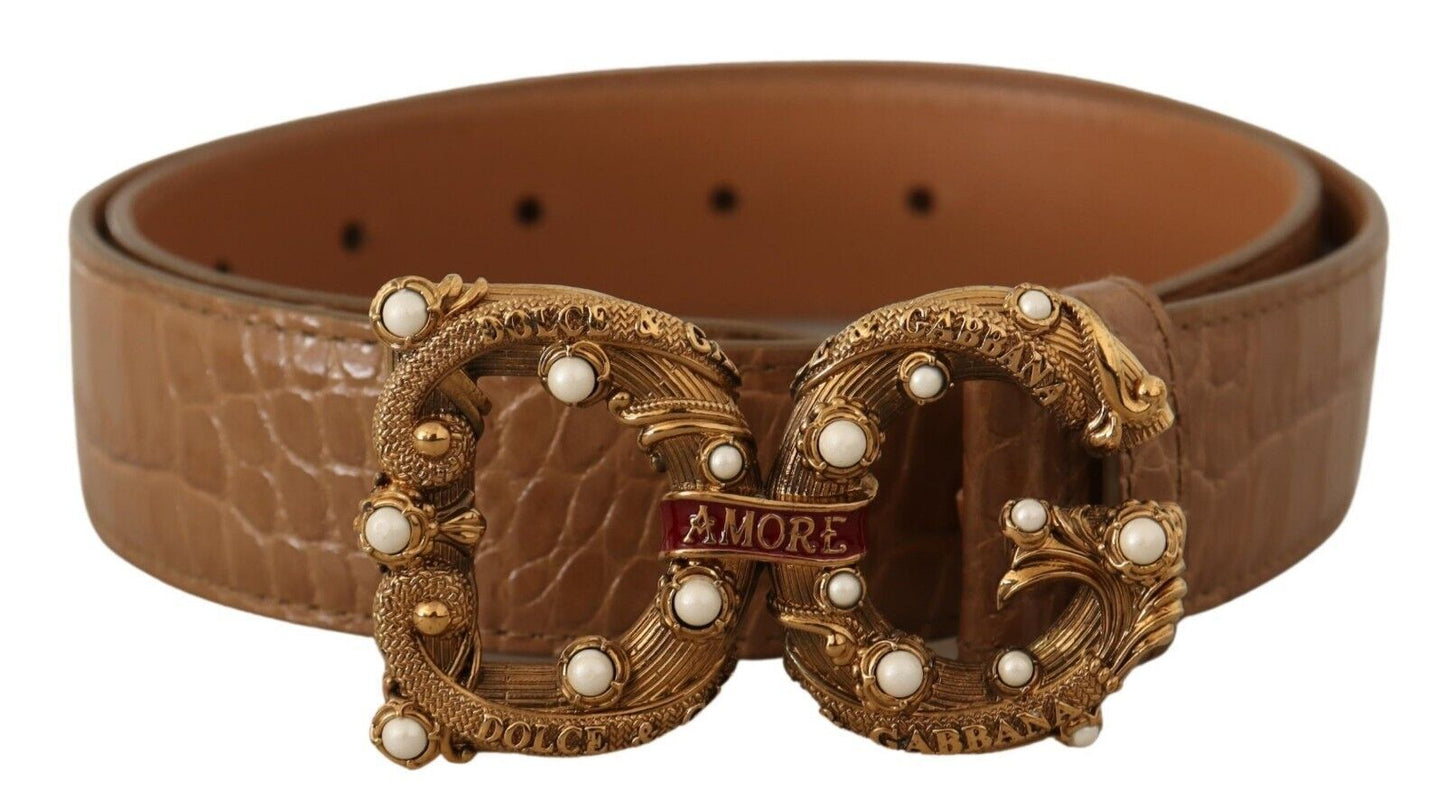 Dolce & Gabbana Elegante cinturón Amore de piel de cocodrilo con perlas