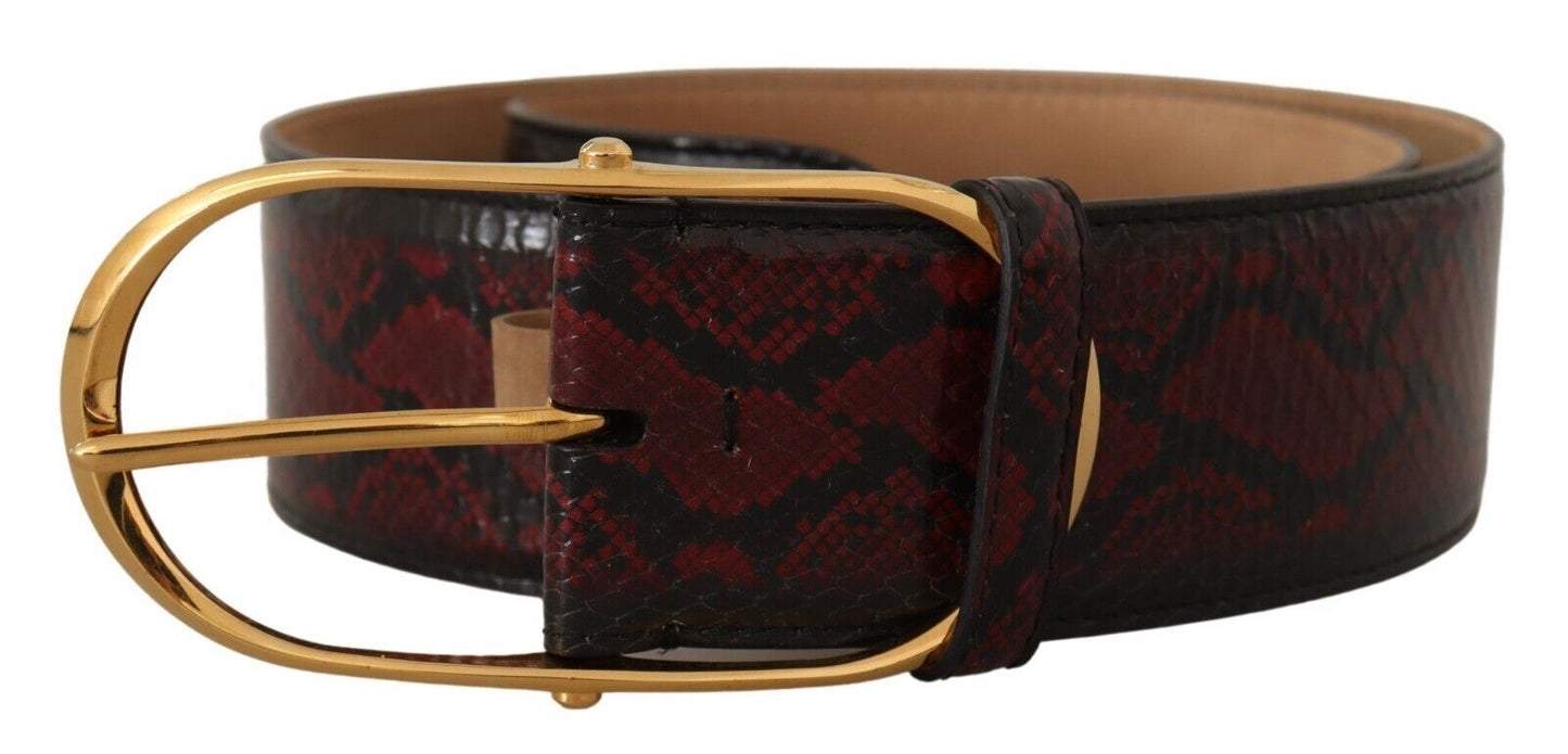 Dolce & Gabbana Elegante Cinturón de Piel de Pitón Roja con Hebilla Dorada