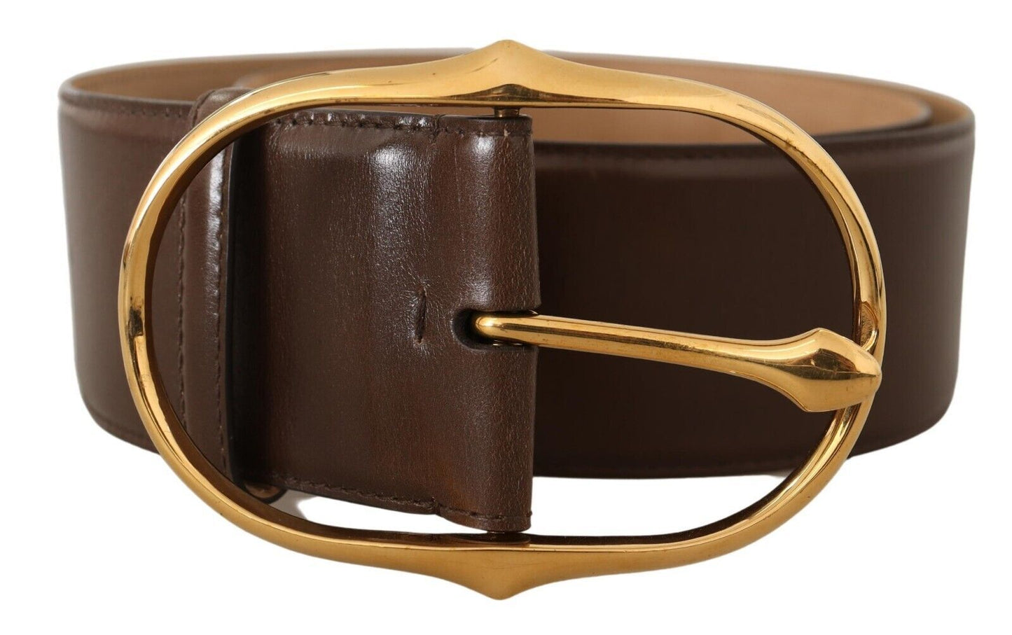 Dolce & Gabbana Elegante Cinturón de Piel Marrón con Hebilla Dorada