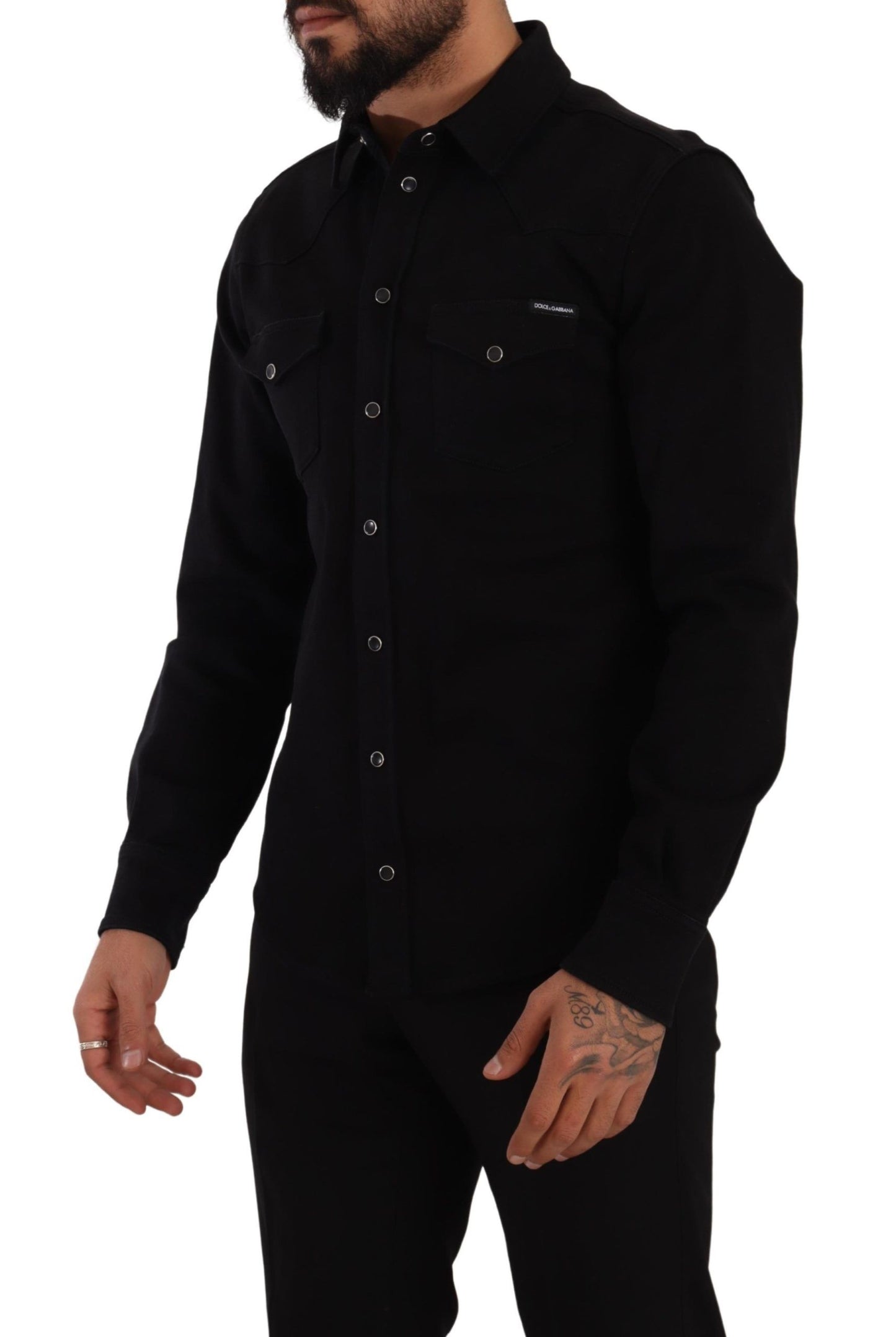 Dolce & Gabbana Camisa de diseñador negra informal de corte slim