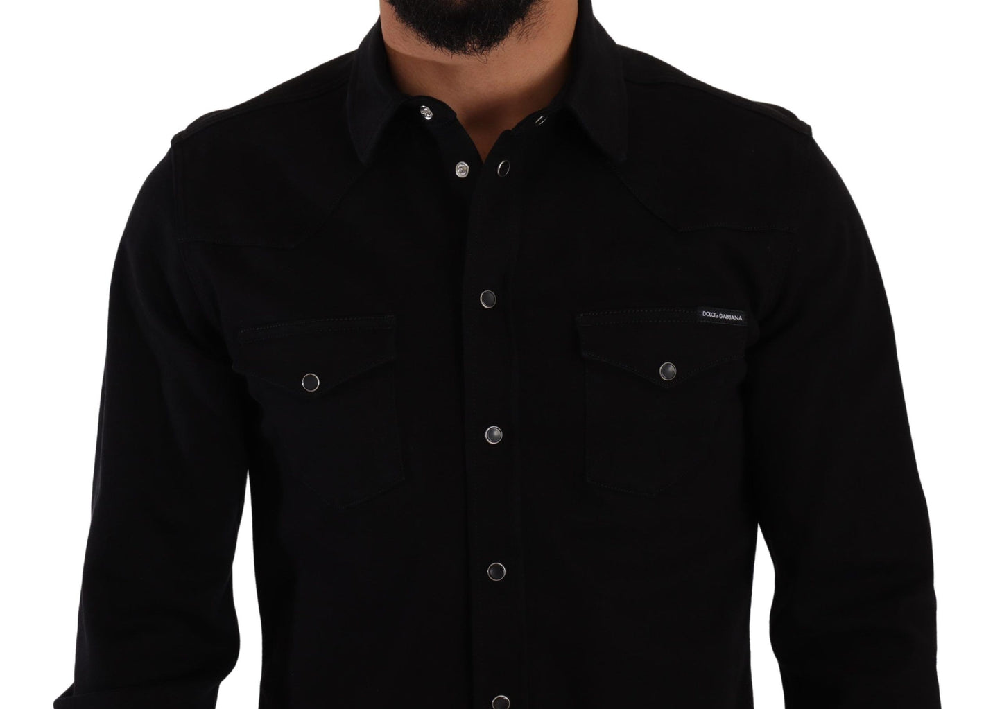 Dolce & Gabbana Camisa de diseñador negra informal de corte slim