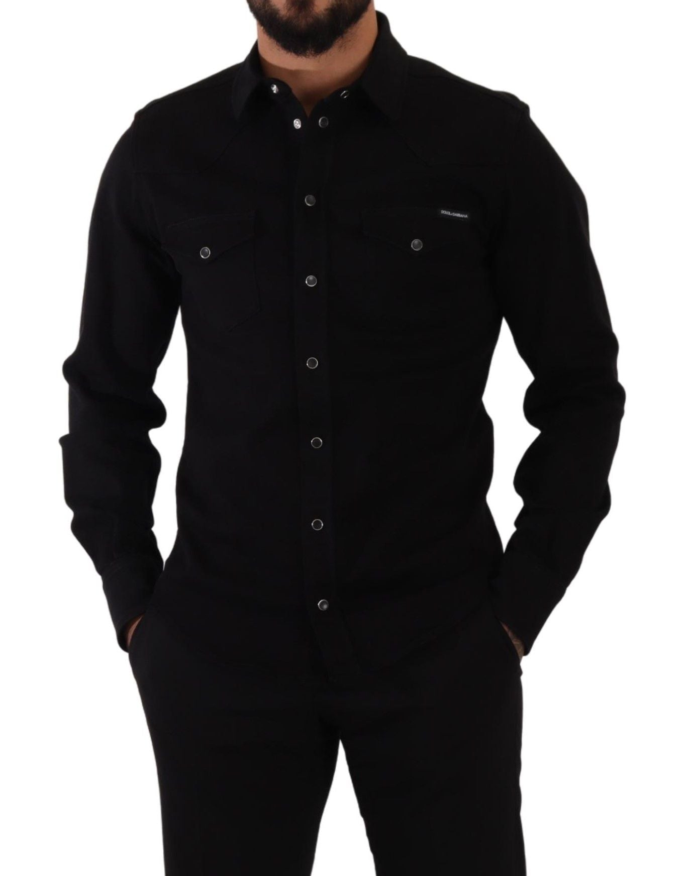 Dolce & Gabbana Camisa de diseñador negra informal de corte slim