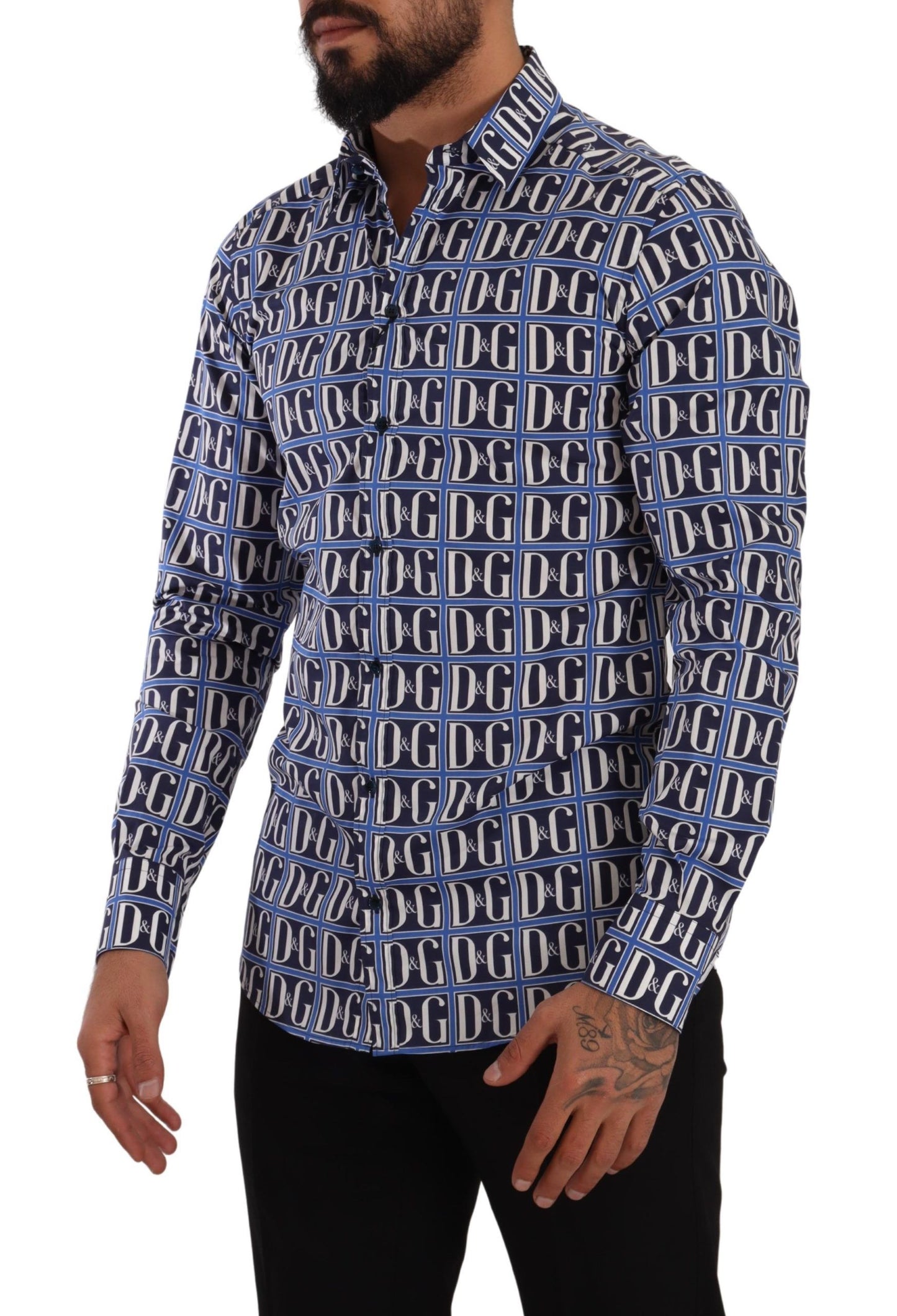 Dolce & Gabbana Camisa de corte slim de algodón con logo azul