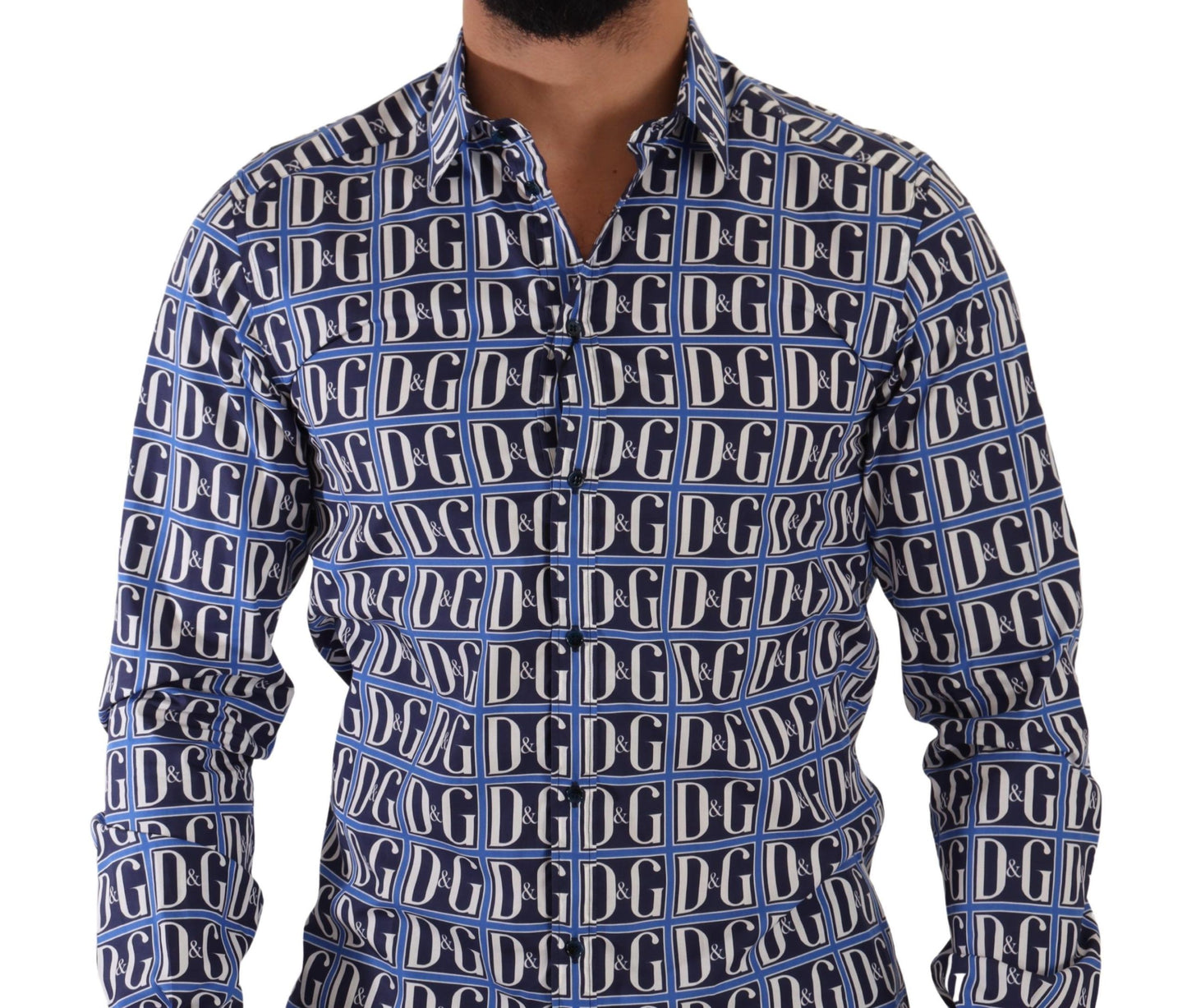 Dolce & Gabbana Camisa de corte slim de algodón con logo azul