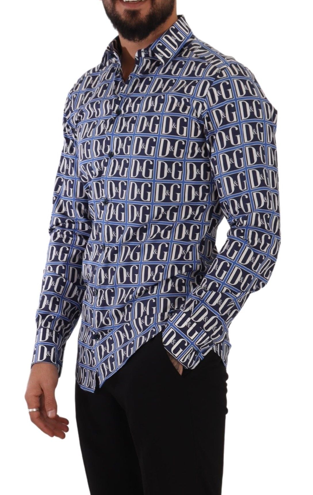 Dolce & Gabbana Camisa de corte slim de algodón con logo azul