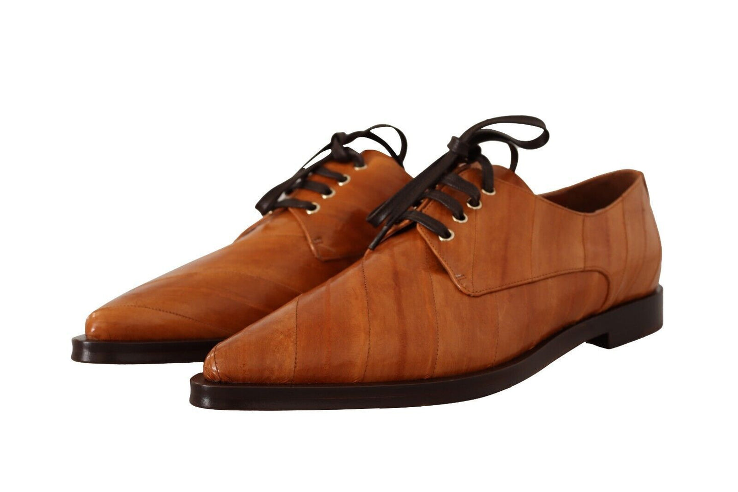 Dolce & Gabbana Elegantes zapatos planos formales con cordones de piel de anguila