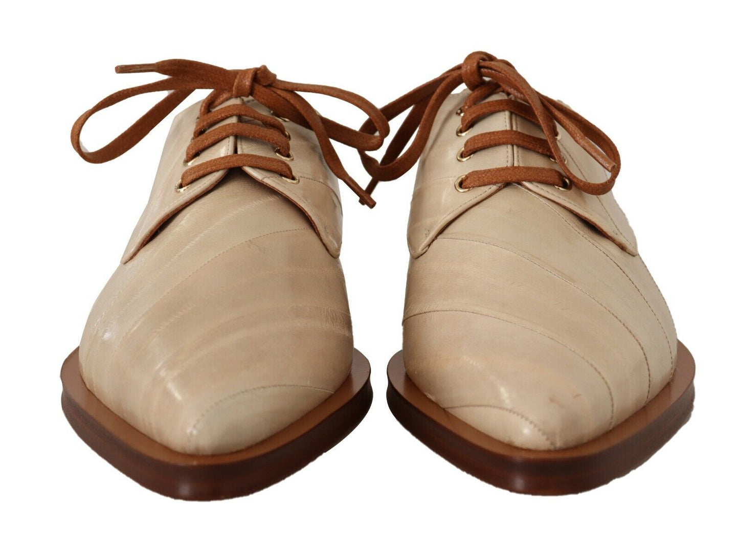 Dolce & Gabbana Elegantes Zapatos Planos Formales De Piel De Anguila Beige