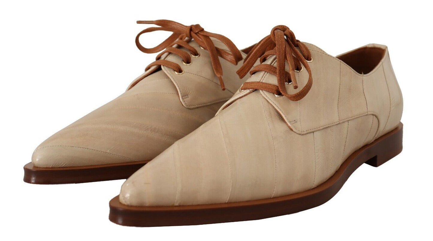 Dolce & Gabbana Elegantes Zapatos Planos Formales De Piel De Anguila Beige