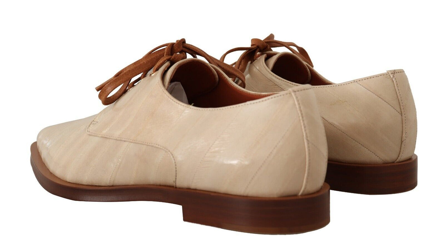 Dolce & Gabbana Elegantes Zapatos Planos Formales De Piel De Anguila Beige