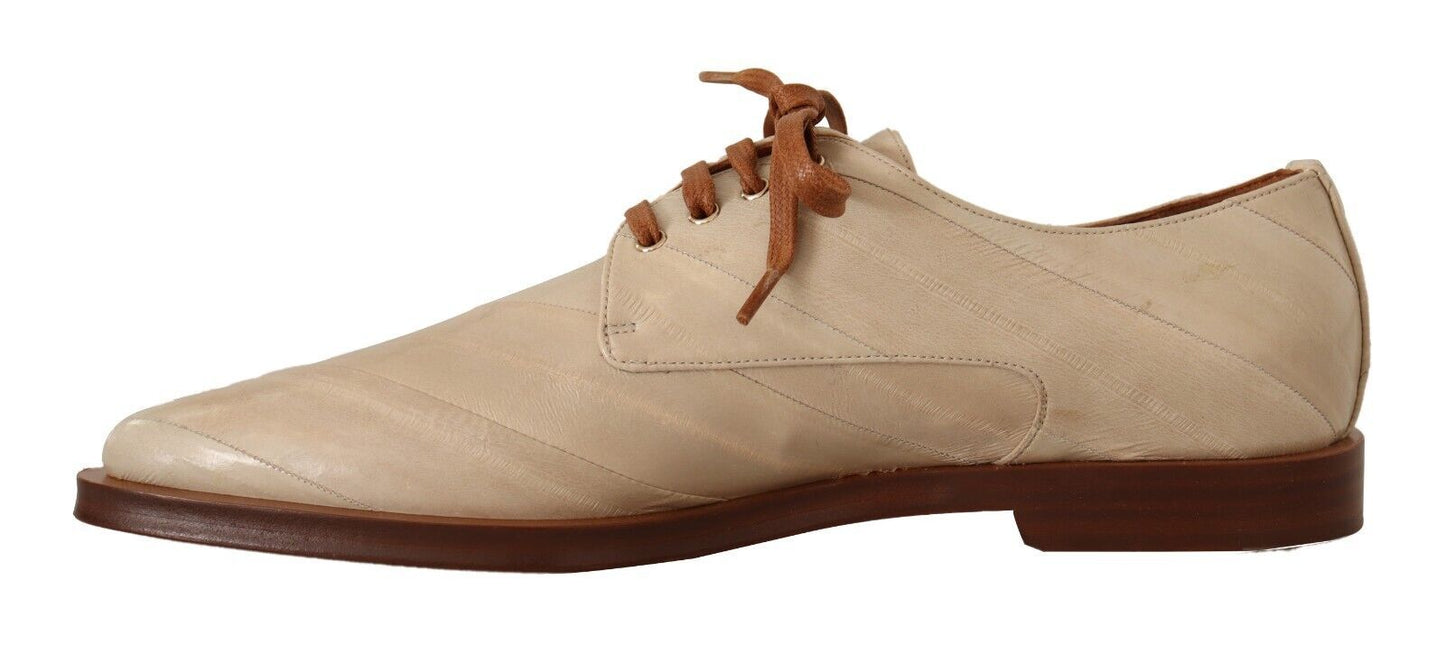 Dolce & Gabbana Elegantes Zapatos Planos Formales De Piel De Anguila Beige