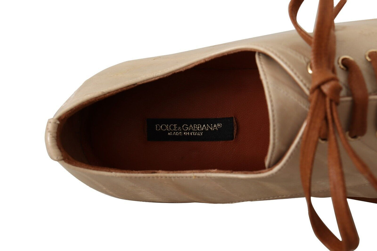 Dolce & Gabbana Elegantes Zapatos Planos Formales De Piel De Anguila Beige