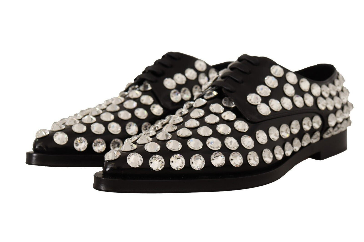Zapatos planos formales de cuero con adornos de cristales de Dolce & Gabbana