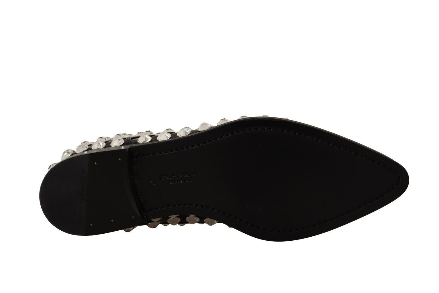 Zapatos planos formales de cuero con adornos de cristales de Dolce & Gabbana