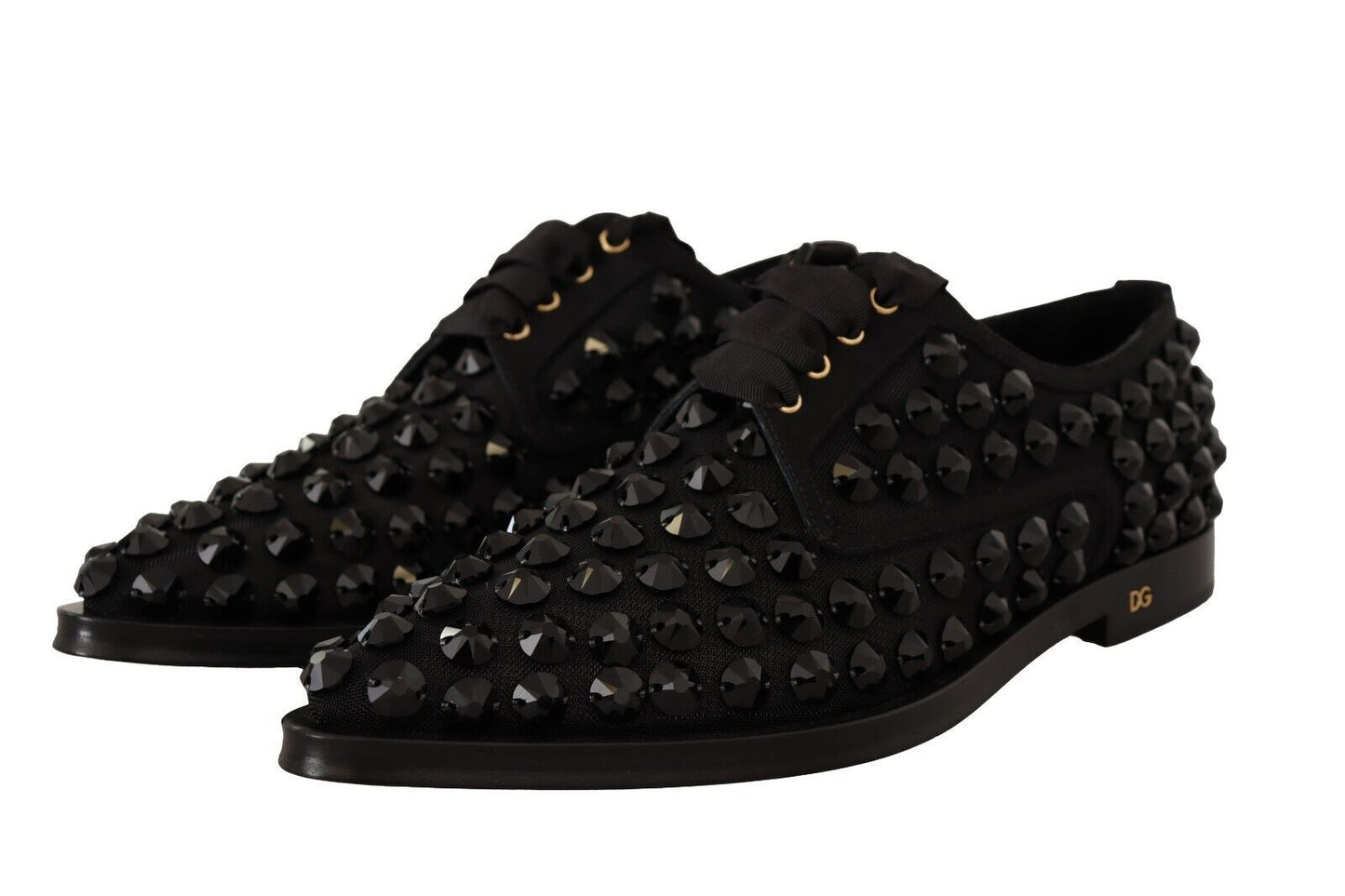 Dolce & Gabbana Elegantes zapatos planos de grosgrain con cordones y pedrería