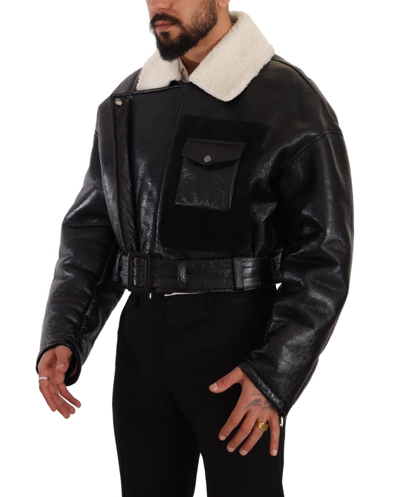 Chaqueta biker elegante de piel de oveja de Dolce & Gabbana
