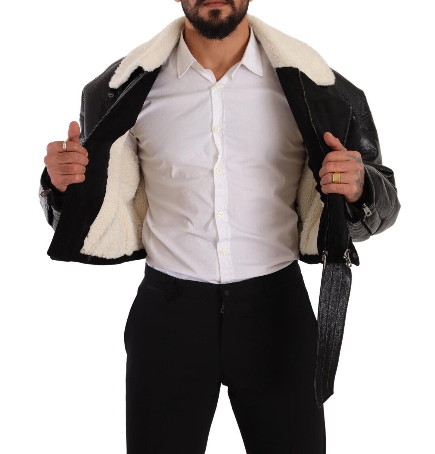 Chaqueta biker elegante de piel de oveja de Dolce & Gabbana