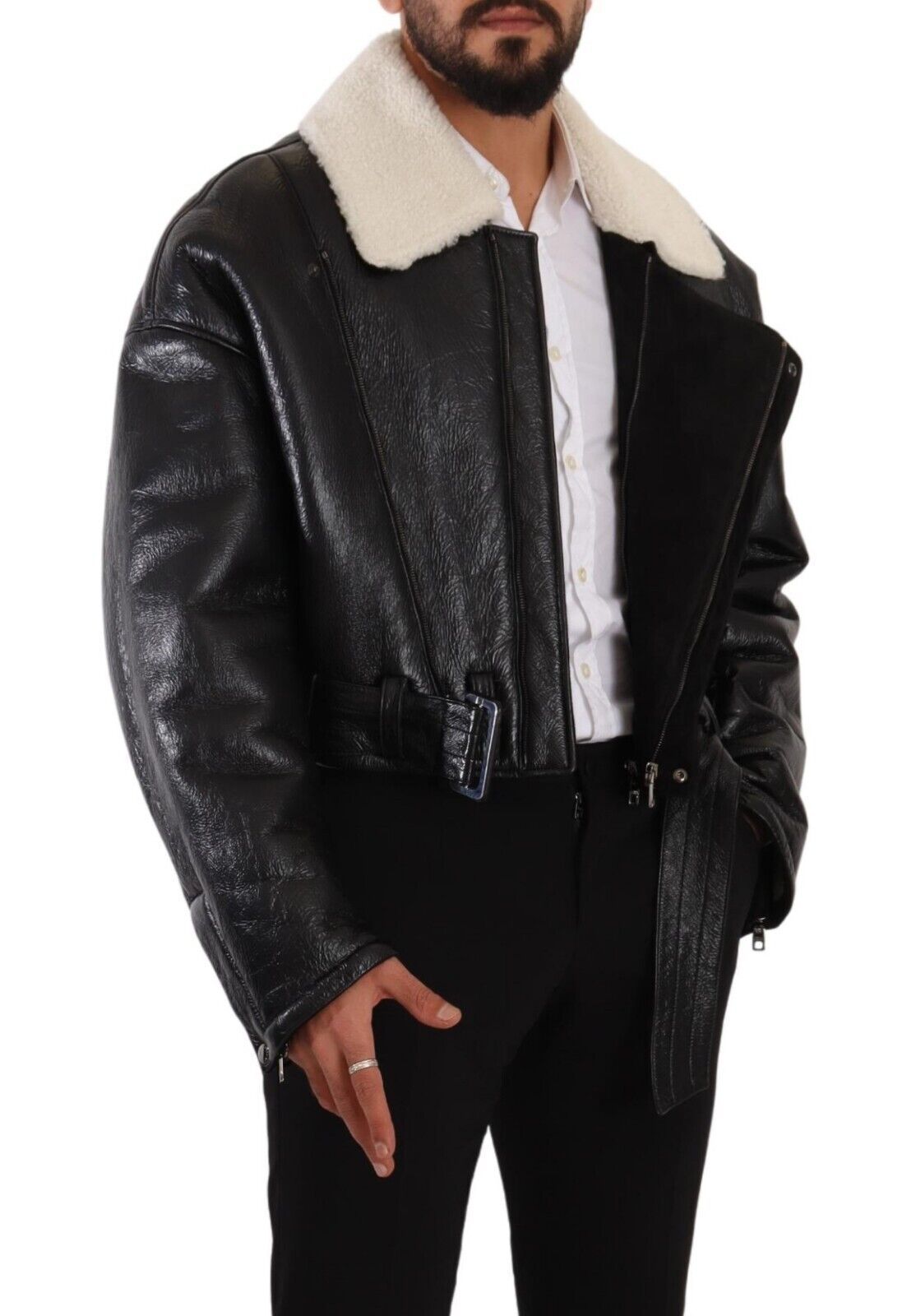 Chaqueta biker elegante de piel de oveja de Dolce & Gabbana
