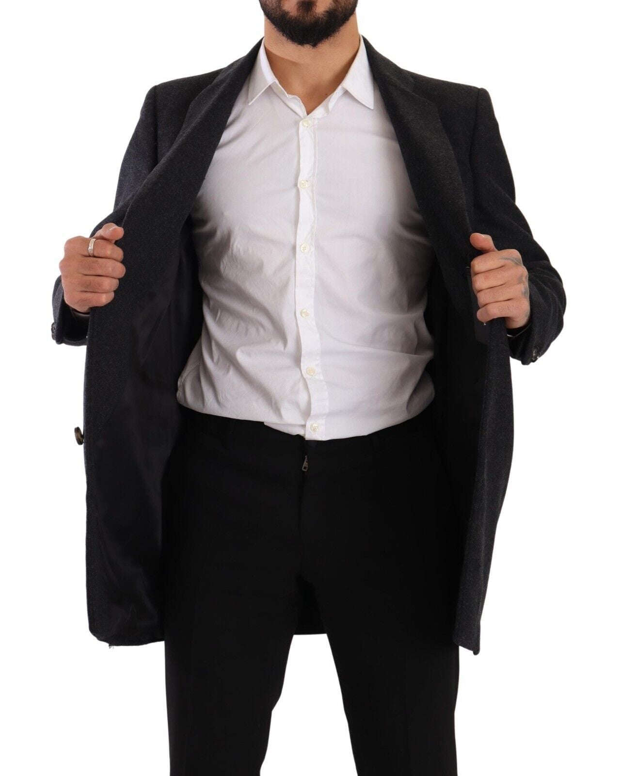 Dolce & Gabbana Elegant Dark Gray Woolen Overcoat