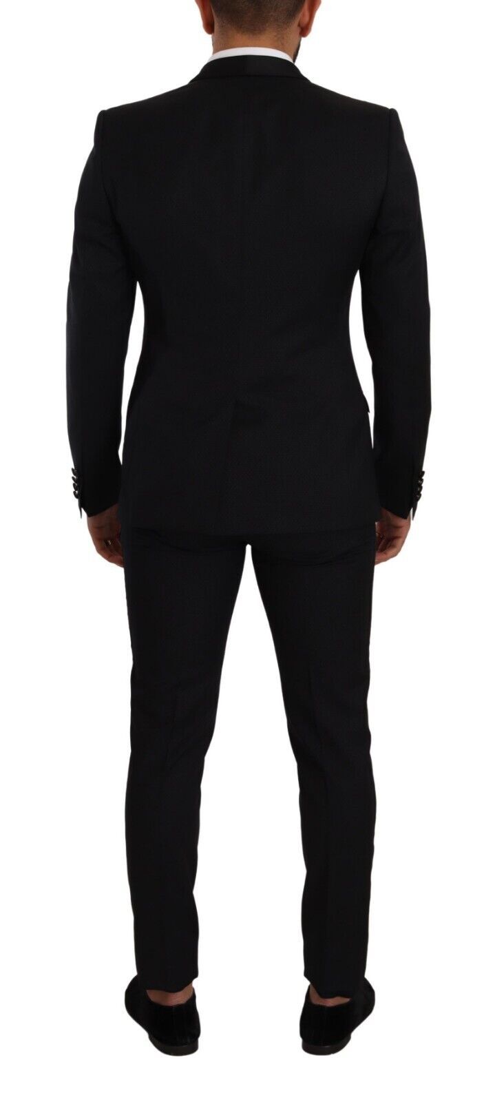 Elegante traje de lana y seda estampado negro de Dolce & Gabbana