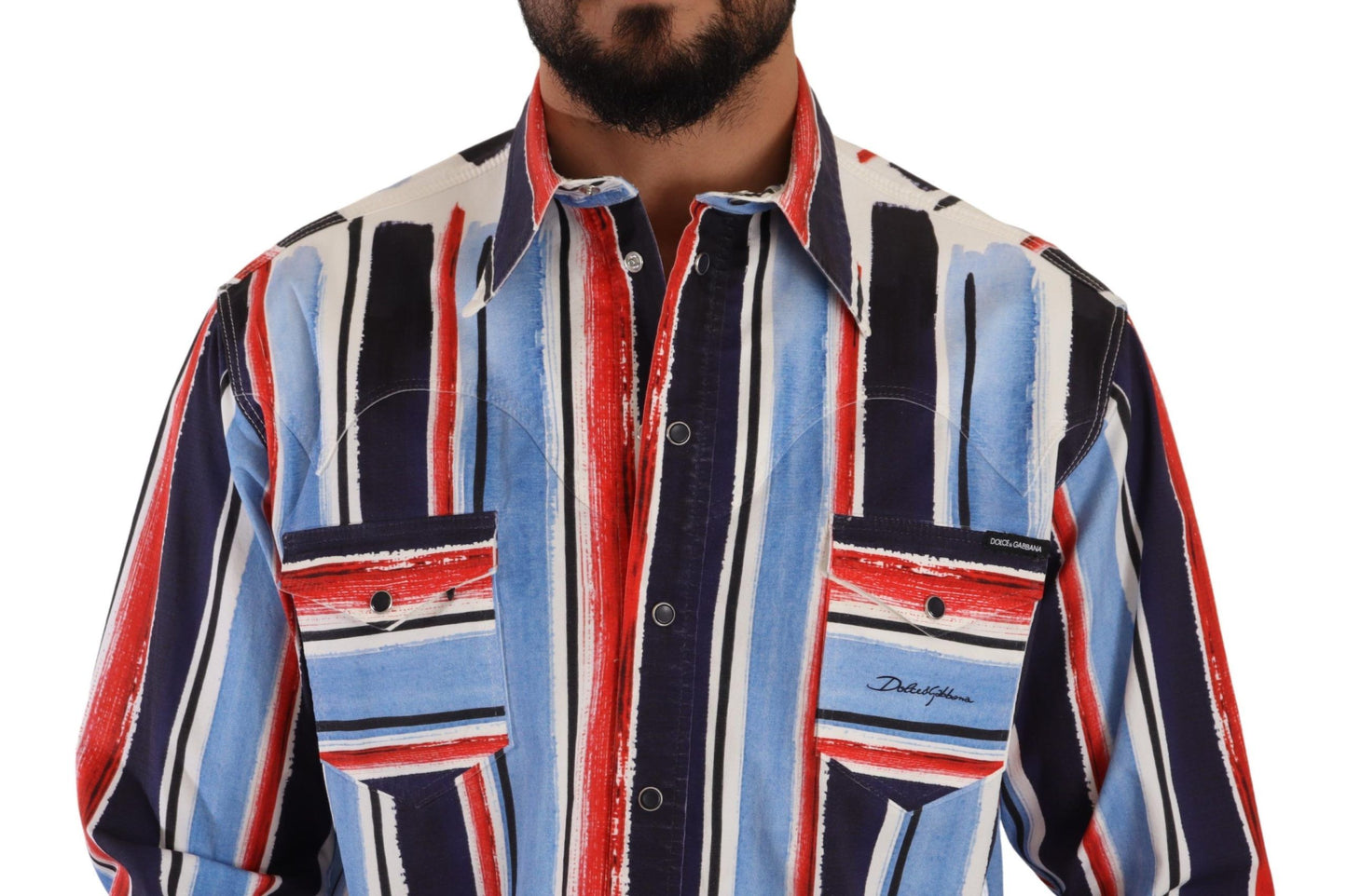 Dolce & Gabbana Elegante Camisa De Algodón A Rayas Con Bolsillos