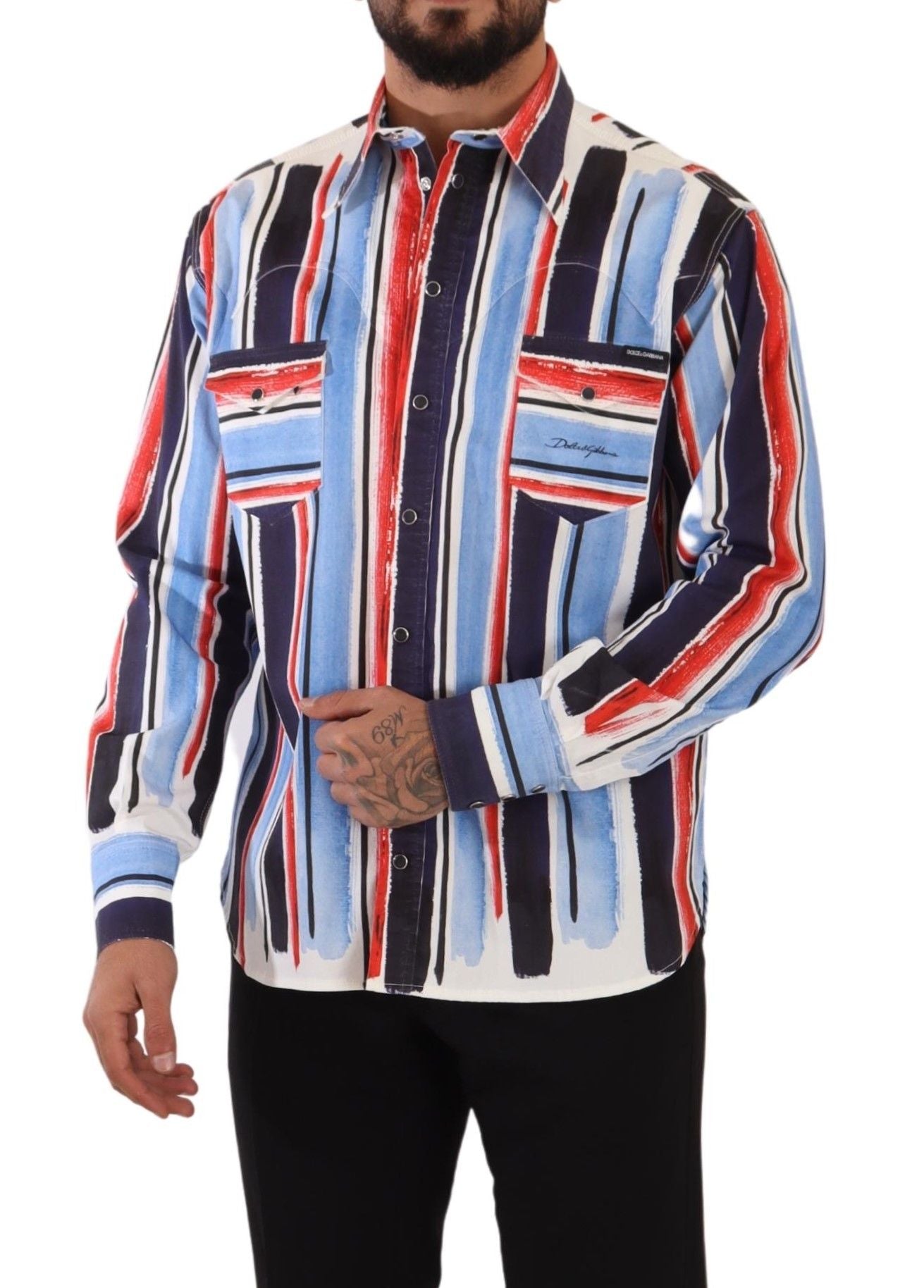 Dolce & Gabbana Elegante Camisa De Algodón A Rayas Con Bolsillos