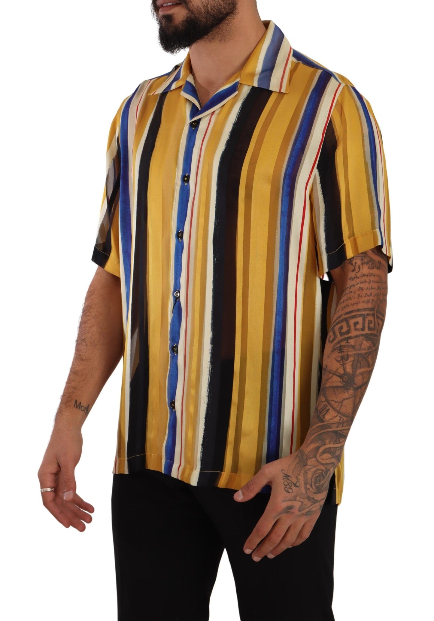 Camisa de hombre Dolce & Gabbana en mezcla de seda a rayas amarillas